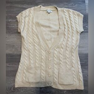Merona Womens Beige Cable-Knit Short Sleeve Front Pockets Cardigan Sweater Sz XL